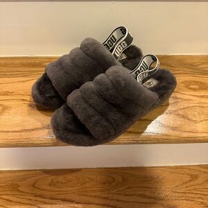 UGG Charcoal Fluff Yeah Slipper Slides